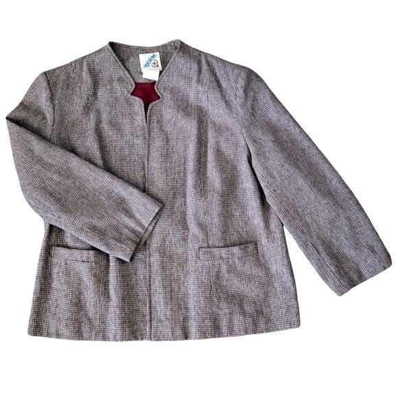 1980s Vintage Gray Tweed Open Front Patch Pocket Classic Blazer Jacket Size XL - Picture 1 of 6